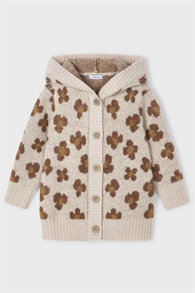 Mayoral Kız Çocuk Kapüşonlu Örme Uzun Hırka 4312 Bej