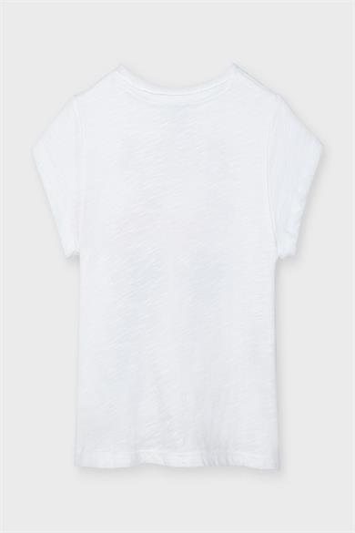 Mayoral Kız Çocuk Yazılı Kısa Kol T-shirt 3077 Beyaz