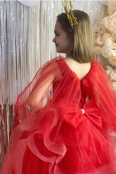 Milo Kız Çocuk Pelerinli Gelinlik 5207 Kırmızı