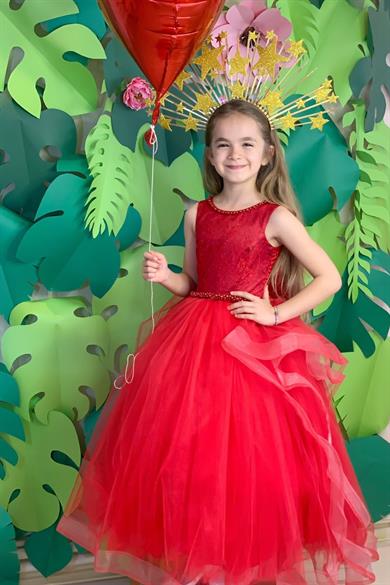 Milo Kız Çocuk Pelerinli Gelinlik 5207 Kırmızı