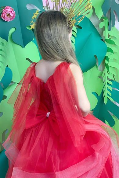 Milo Kız Çocuk Pelerinli Gelinlik 5207 Kırmızı