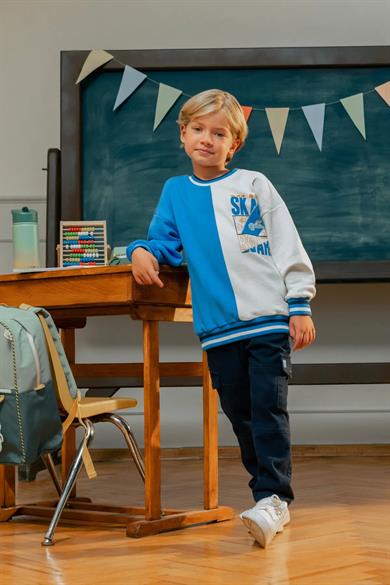 Minycenter Erkek Çocuk 2-6 Yaş Kaykay Baskılı Sweatshirt Mavi