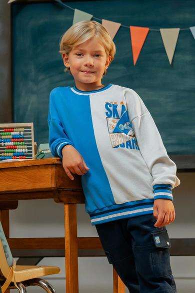 Minycenter Erkek Çocuk 2-6 Yaş Kaykay Baskılı Sweatshirt Mavi