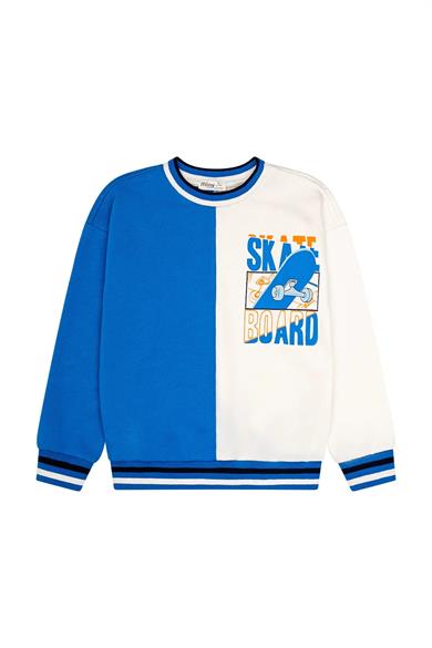 Minycenter Erkek Çocuk 2-6 Yaş Kaykay Baskılı Sweatshirt Mavi