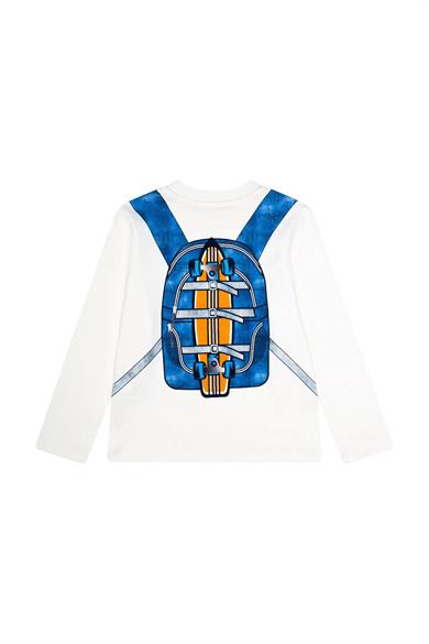 Minycenter Erkek Çocuk 2-6 Yaş Sırt Çantası Baskılı Uzun Kollu T-Shirt Ekru