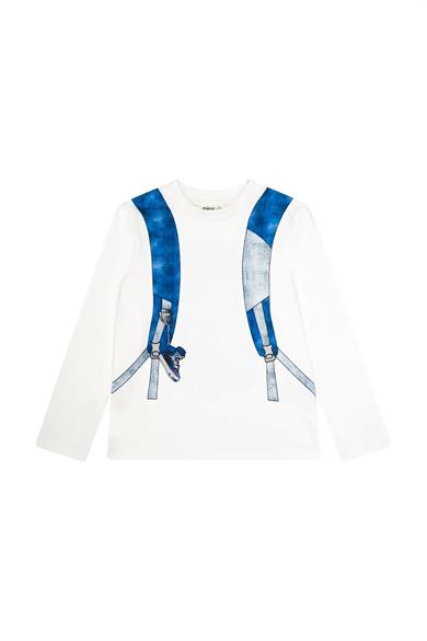 Minycenter Erkek Çocuk 2-6 Yaş Sırt Çantası Baskılı Uzun Kollu T-Shirt Ekru