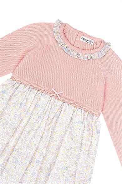 Minycenter Kız Bebek 12-36 Ay Yakası Fırfır Detaylı Triko Elbise Pembe