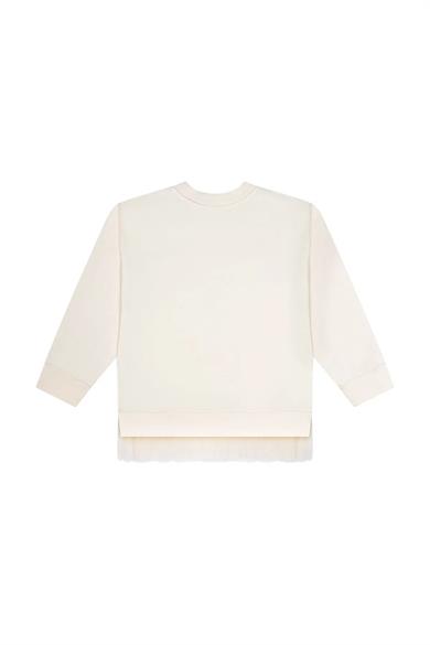 Minycenter Kız Çocuk 2-6 Yaş Çiçek Nakışlı Tüllü Sweatshirt Ekru