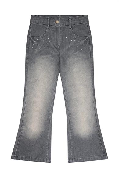 Minycenter Kız Çocuk 2-6 Yaş İspanyol Paça Denim Pantolon Gri
