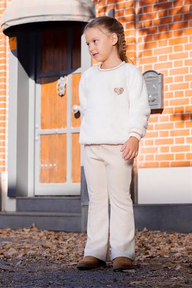 Minycenter Kız Çocuk 2-6 Yaş İspanyol Paça Simli Örme Pantolon Bej