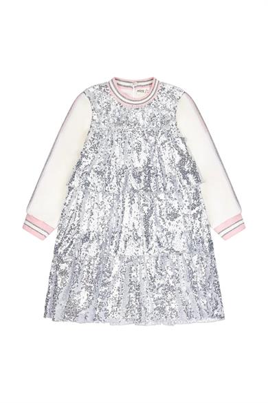 Minycenter Kız Çocuk 2-6 Yaş Örme Şerit Kolu Payetli Elbise Gri