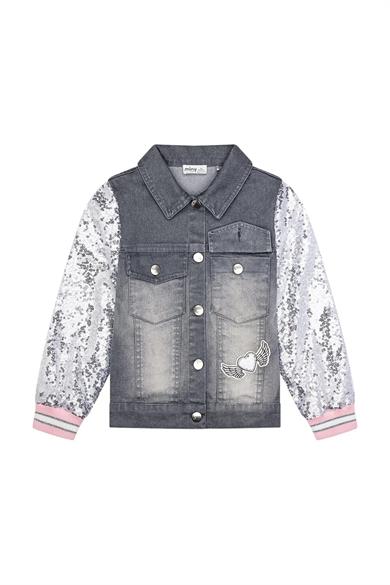 Minycenter Kız Çocuk 2-6 Yaş Pul Payetli Nakışlı Denim Ceket Gri