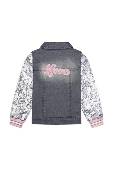 Minycenter Kız Çocuk 2-6 Yaş Pul Payetli Nakışlı Denim Ceket Gri