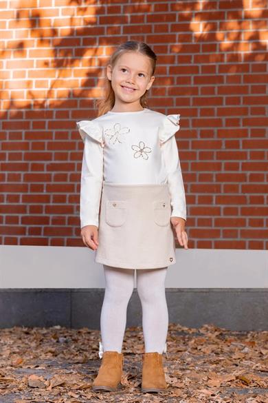 Minycenter Kız Çocuk 2-6 Yaş Simli Örme Şort Etek Bej