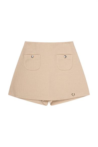 Minycenter Kız Çocuk 2-6 Yaş Simli Örme Şort Etek Bej
