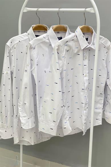 Mogi Erkek Çocuk Desenli Spor Gömlek 20902 Beyaz