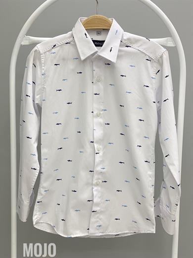 Mogi Erkek Çocuk Desenli Spor Gömlek 20902 Beyaz