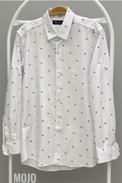 Mogi Erkek Çocuk Desenli Spor Gömlek 20902 Beyaz