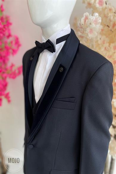 Mogi Erkek Çocuk 3-14 Yaş  Kadife Yaka Damatlık Set 20321 Lacivert