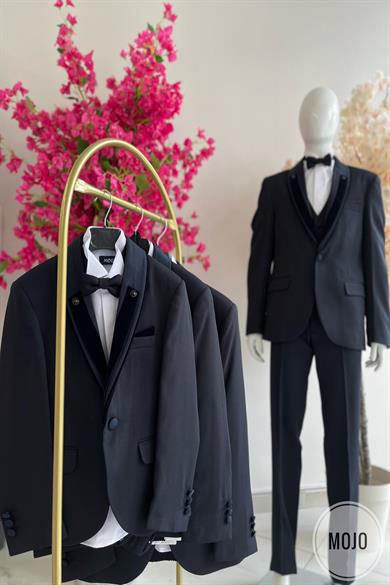 Mogi Erkek Çocuk 3-14 Yaş  Kadife Yaka Damatlık Set 20321 Lacivert