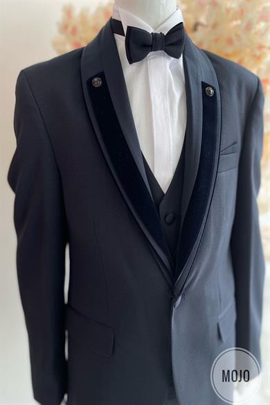 Mogi Erkek Çocuk 3-14 Yaş  Kadife Yaka Damatlık Set 20321 Lacivert