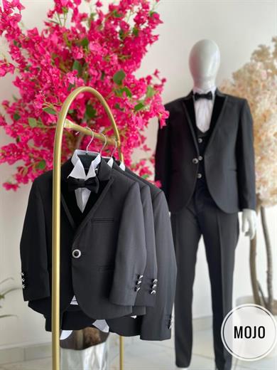 Mogi Erkek Çocuk1-14 Yaş Kadife Yaka Damatlık Set 20319 Siyah