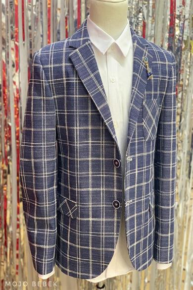 Mogi Erkek Çocuk Kareli Ceket Pantolon Takım Elbise 20225 Lacivert