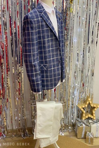 Mogi Erkek Çocuk Kareli Ceket Pantolon Takım Elbise 20225 Lacivert