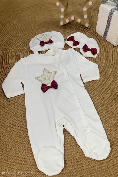 Mojo Bebek Erkek Bebek Taşlı İşlemeli Tulum Set 1218 Beyaz