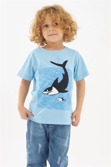 Mojo Bebek Erkek Çocuk Balina Baskılı Kısa Kollu T-shirt 219204 Mavi