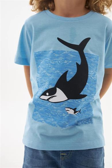 Mojo Bebek Erkek Çocuk Balina Baskılı Kısa Kollu T-shirt 219204 Mavi