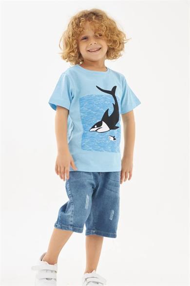 Mojo Bebek Erkek Çocuk Balina Baskılı Kısa Kollu T-shirt 219204 Mavi