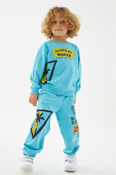 Mojo Bebek Erkek Çocuk Surf Club %100 Pamuk Lastikli Paça Eşofman Altı 219278 Turkuaz