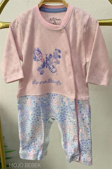 Mojo Bebek Kız Bebek Kelebek Desenli Jakarlı Tulum 6695 Pembe