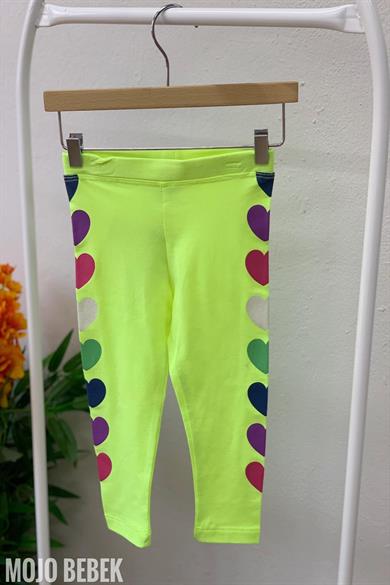 Mojo Bebek Kız Çocuk 1-8 Yaş Renkli Kalp Baskılı Tayt 7773 Yeşil