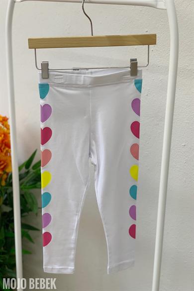 Mojo Bebek Kız Çocuk 1-8 Yaş Renkli Kalp Baskılı Tayt 7773 Beyaz