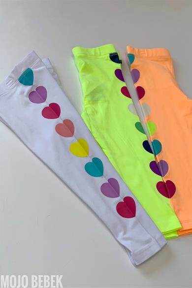 Mojo Bebek Kız Çocuk 1-8 Yaş Renkli Kalp Baskılı Tayt 7773 Beyaz