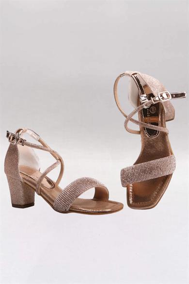 Mojo Bebek Kız Çocuk Çapraz Bağlı Simli Topuklu Ayakkabı K61 Rose