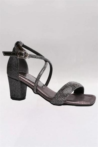 Mojo Bebek Kız Çocuk Çapraz Bağlı Simli Topuklu Ayakkabı K61 Platin