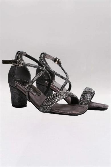 Mojo Bebek Kız Çocuk Çapraz Bağlı Simli Topuklu Ayakkabı K61 Platin