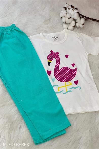 Mojo Bebek Kız Çocuk Flamingo Desen Kısa Kol Pijama Takımı 9420 Beyaz