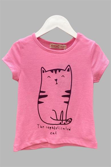 Mojo Bebek Kız Çocuk Kedi Baskılı Kısa Kollu T-shirt 219341 Pembe