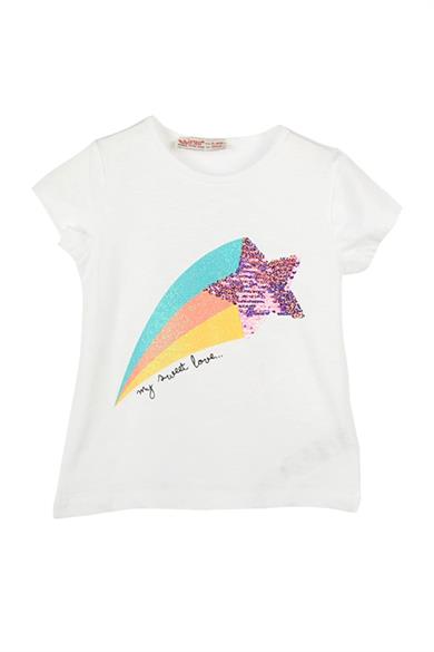 Mojo Bebek Kız Çocuk Pul ve Sim Detaylı  Baskılı T-shirt 219087 Beyaz