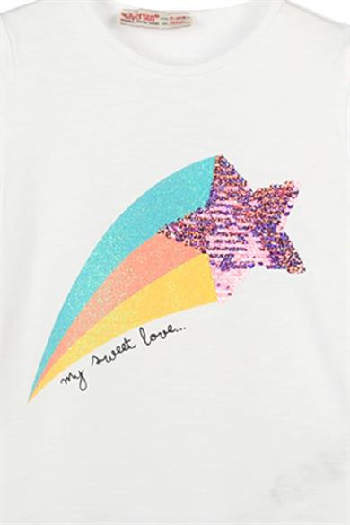 Mojo Bebek Kız Çocuk Pul ve Sim Detaylı  Baskılı T-shirt 219087 Beyaz