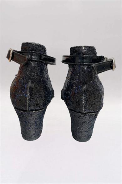 Mojo Bebek Kız Çocuk Simli Bantlı Topuklu Abiye Ayakkabı K06 Siyah