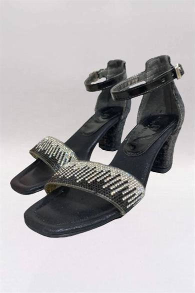 Mojo Bebek Kız Çocuk Simli Bantlı Topuklu Abiye Ayakkabı K06 Siyah