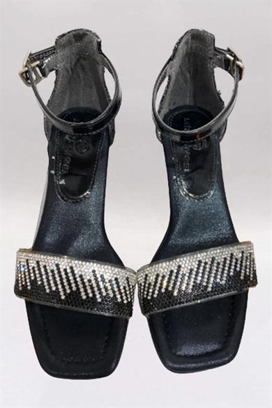 Mojo Bebek Kız Çocuk Simli Bantlı Topuklu Abiye Ayakkabı K06 Siyah