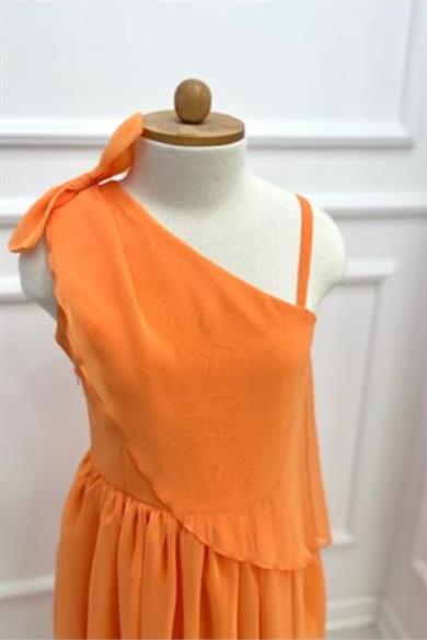 Mojo Bebek Kız Çocuk Tek Omuz Şifon Abiye Elbise 5478 Turuncu