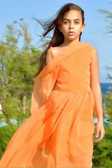 Mojo Bebek Kız Çocuk Tek Omuz Şifon Abiye Elbise 5478 Turuncu