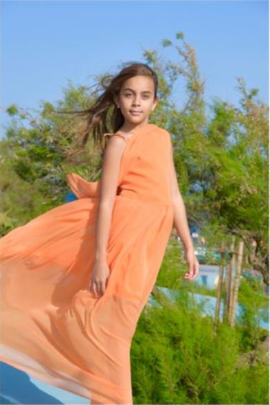 Mojo Bebek Kız Çocuk Tek Omuz Şifon Abiye Elbise 5478 Turuncu